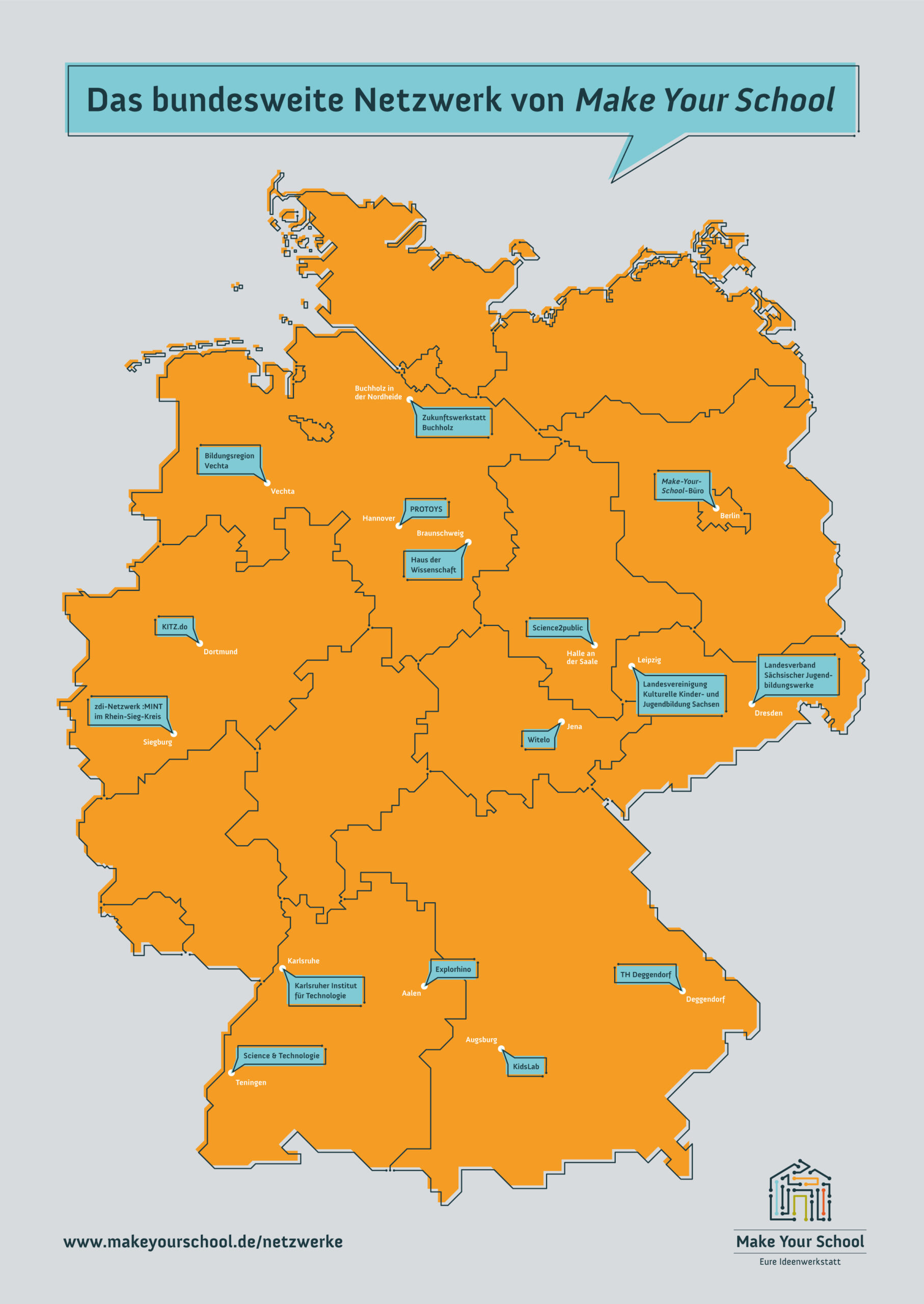 Deutschlandkarte mit Netzwerkhubs.