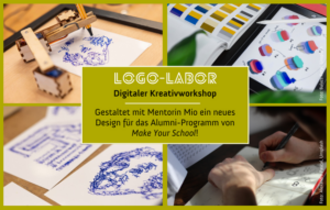 Logo-Labor: Digitaler Kreativworkshop. Gestaltet mit Mentorin Mio ein neues Design für das Alumni-Programm von Make Your School.